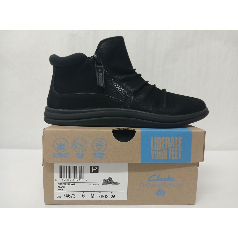 Clarks Cloudsteppers Breeze Range Black Ankle‎ Boots 74673 Women's 6M Side Zip